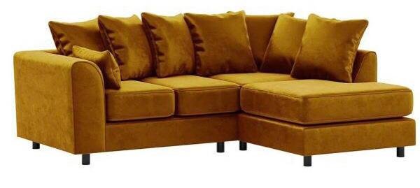 Plush Velvet U‑Shape Cinema Sofa – Mustard Mustard yellow velvet U-shape cinema sofa with cushions