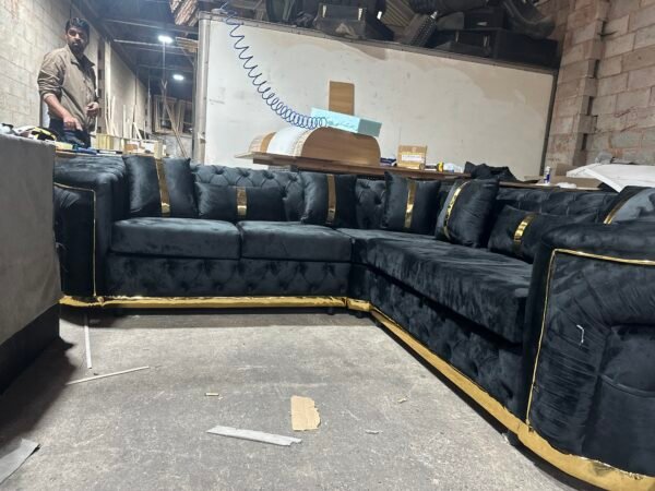 Chesterfield plush velvet balck corner sofaa